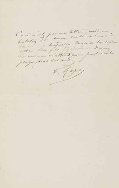 Lettre de Félicien Rops à Paul Rops. [Hyères], 1897/03/03. Province de Namur, musée Félicien Rops, FFR/LE/19