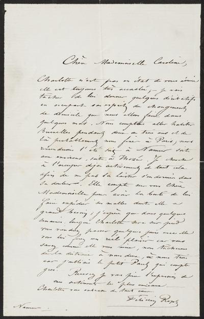 Lettre de Félicien Rops à Caroline [De Coster]. Namur, 1865/08/15. Province de Namur, musée Félicien Rops, FFR/LE/20