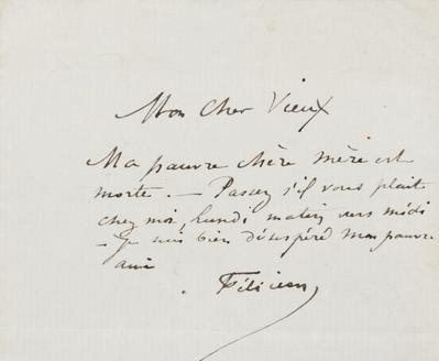 Lettre de Félicien Rops à Inconnu. s.l., 0000/00/00. Province de Namur, musée Félicien Rops, FFR/LE/218