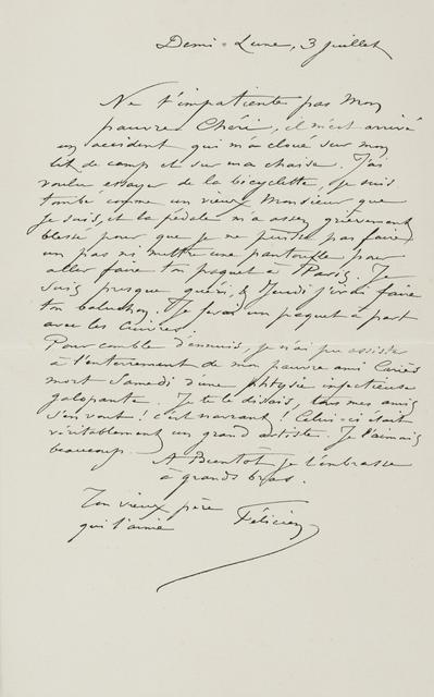 Lettre de Félicien Rops à Paul Rops. Corbeil-Essonnes, 1894/07/03. Province de Namur, musée Félicien Rops, FFR/LE/24