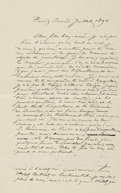 Lettre de Félicien Rops à Paul Rops. Paris, 1894/07/21. Province de Namur, musée Félicien Rops, FFR/LE/3