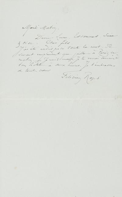 Lettre de Félicien Rops à Paul Rops. s.l., 0000/00/00. Province de Namur, musée Félicien Rops, FFR/LE/33