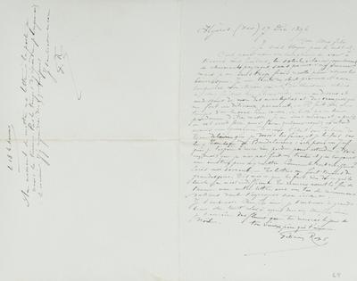 Lettre de Félicien Rops à Paul Rops. Hyères, 1896/12/17. Province de Namur, musée Félicien Rops, FFR/LE/4