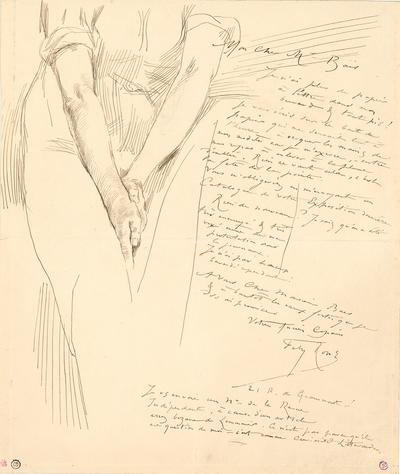 Lettre de Félicien Rops à [Edgar] Baes, Paris, 21 Rue de Grammont, [1884]/00/00. Fondation Roi Baudouin en dépôt au musée Rops, FBR LE 003