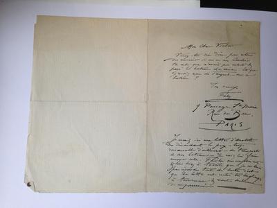 Lettre de Félicien Rops à Victor [Rops]. Paris, 0000/00/00. New-York, Fondation Rops, FRN/2