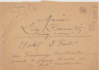 Lettre de Félicien Rops à Léon Dommartin, Paris, 0000/00/00. Bruxelles, Bibliothèque royale de Belgique, II/655/463/5