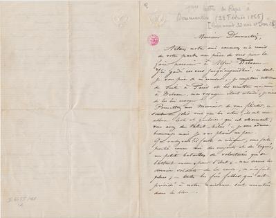 Lettre de Félicien Rops à Léon Dommartin. Namur, 1865/02/23. Bruxelles, Bibliothèque royale de Belgique, II/6655/468/1