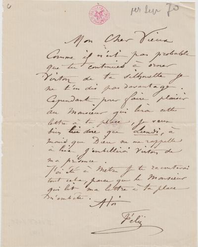 Lettre de Félicien Rops à Léon Dommartin. s.l., 1870/09/01. Bruxelles, Bibliothèque royale de Belgique, II/6655/468/10