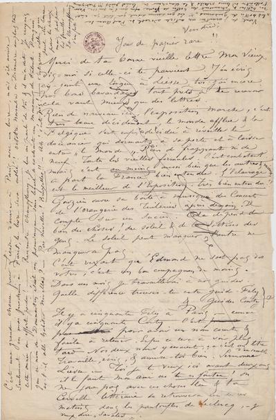 Lettre de Félicien Rops à [Léon?] [Dommartin?]. s.l., 1878/05/20. Bruxelles, Bibliothèque royale de Belgique, II/6655/468/102