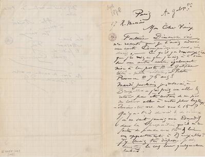 Lettre de Félicien Rops à [Léon?] [Dommartin?]. Paris, 1878/09/00. Bruxelles, Bibliothèque royale de Belgique, II/6655/468/103