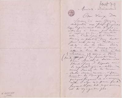 Lettre de Félicien Rops à [Léon] Dommartin. Munich, 1879/08/00. Bruxelles, Bibliothèque royale de Belgique, II/6655/468/112