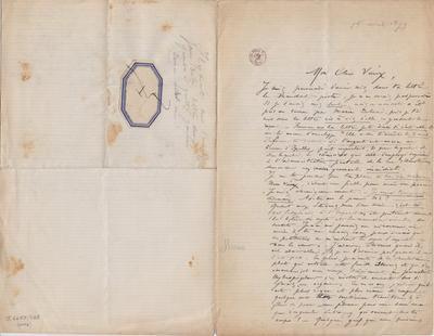 Lettre de Félicien Rops à [Léon?] [Dommartin?]. s.l., 1879/04/15. Bruxelles, Bibliothèque royale de Belgique, II/6655/468/113