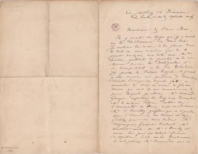 Lettre de Félicien Rops? à Inconnu. s.l., 1879/12/16. Bruxelles, Bibliothèque royale de Belgique, II/6655/468/118