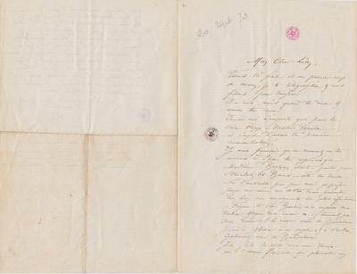 Lettre de Félicien Rops à Léon Dommartin. [Mettet], 1870/09/20. Bruxelles, Bibliothèque royale de Belgique, II/6655/468/12