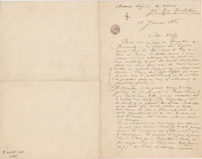 Lettre de Félicien Rops à [Léon] [Dommartin]. Paris, 1880/01/16. Bruxelles, Bibliothèque royale de Belgique, II/6655/468/120
