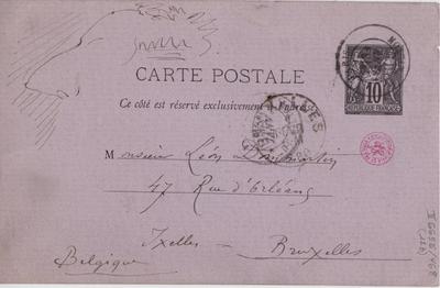 Carte postale de Félicien Rops à Léon Dommartin. [Paris], 1880/01/31. Bruxelles, Bibliothèque royale de Belgique, II/6655/468/123
