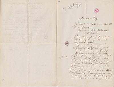 Lettre de Félicien Rops à Léon Dommartin. [Mettet], 1870/09/25. Bruxelles, Bibliothèque royale de Belgique, II/6655/468/13