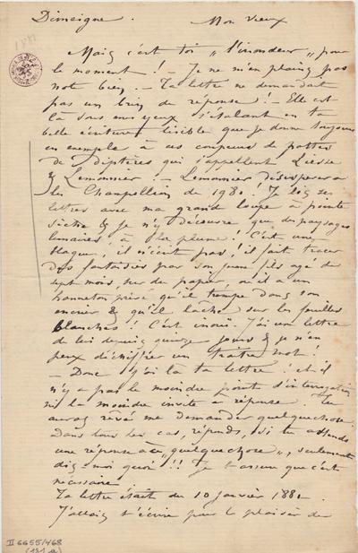 Lettre de Félicien Rops à [Léon] [Dommartin]. s.l., 1881/00/00. Bruxelles, Bibliothèque royale de Belgique, II/6655/468/131