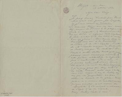 Lettre de Félicien Rops à [Léon] [Dommartin]. Heyst, 1881/10/13. Bruxelles, Bibliothèque royale de Belgique, II/6655/468/135