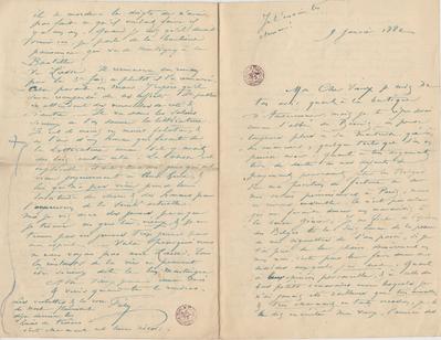 Lettre de Félicien Rops à [Léon] [Dommartin]. s.l., 1882/01/09. Bruxelles, Bibliothèque royale de Belgique, II/6655/468/137