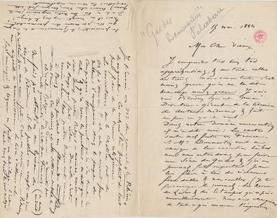 Lettre de Félicien Rops à [Léon] [Dommartin]. s.l., 1884/11/15. Bruxelles, Bibliothèque royale de Belgique, II/6655/468/139