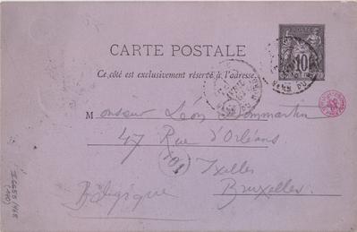 Carte postale de Félicien Rops à Léon Dommartin. [Paris], 1882/04/04. Bruxelles, Bibliothèque royale de Belgique, II/6655/468/140