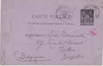 Carte postale de Félicien Rops à Léon Dommartin. [Versailles], 1882/02/12. Bruxelles, Bibliothèque royale de Belgique, II/6655/468/141