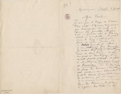 Lettre de Félicien Rops à [Léon] [Dommartin]. Montlignon, 1882/00/00. Bruxelles, Bibliothèque royale de Belgique, II/6655/468/144