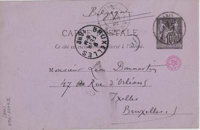 Carte postale de Félicien Rops à Léon Dommartin. [Paris], 1882/02/08. Bruxelles, Bibliothèque royale de Belgique, II/6655/468/145