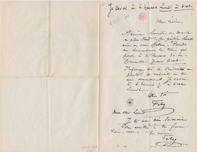 Lettre de Félicien Rops à Léon Dommartin. [Mettet], 1870/10/09. Bruxelles, Bibliothèque royale de Belgique, II/6655/468/15