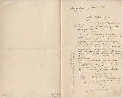 Lettre de Félicien Rops à Léon [Dommartin]. Middelburg, 0000/00/00. Bruxelles, Bibliothèque royale de Belgique, II/6655/468/161