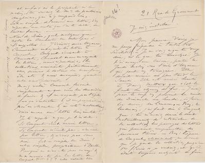 Lettre de Félicien Rops à [Léon] [Dommartin]. Paris, 1884/01/00. Bruxelles, Bibliothèque royale de Belgique, II/6655/468/166