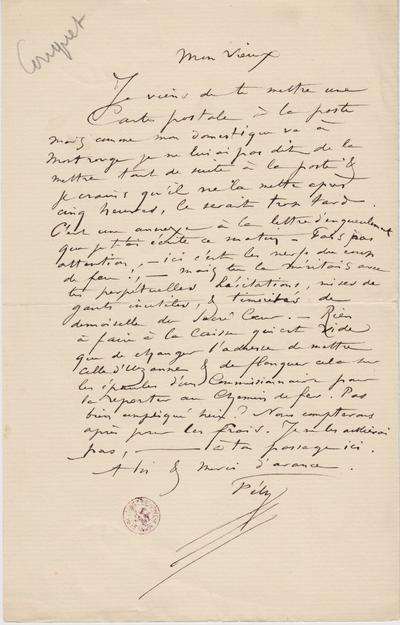 Lettre de Félicien Rops à [Léon] [Dommartin]. s.l., 0000/00/00. Bruxelles, Bibliothèque royale de Belgique, II/6655/468/168