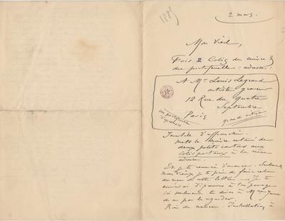 Lettre de Félicien Rops à [Léon] [Dommartin]. s.l., 1885/03/02. Bruxelles, Bibliothèque royale de Belgique, II/6655/468/173
