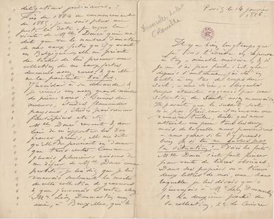 Lettre de Félicien Rops à [Léon] [Dommartin]. Paris, 1886/01/14. Bruxelles, Bibliothèque royale de Belgique, II/6655/468/179