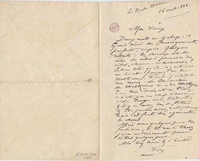 Lettre de Félicien Rops à [Léon] [Dommartin]. Corbeil-Essonnes, 1886/08/16. Bruxelles, Bibliothèque royale de Belgique, II/6655/468/182