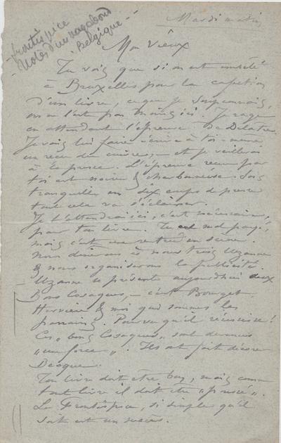 Lettre de Félicien Rops à [Léon] [Dommartin]. s.l., 0000/00/00. Bruxelles, Bibliothèque royale de Belgique, II/6655/468/188