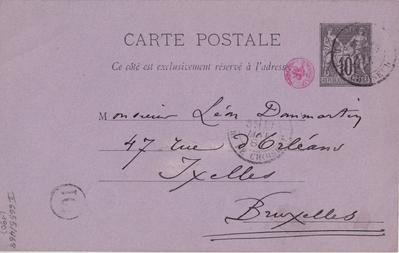 Carte postale de Félicien Rops à Léon Dommartin. [Paris], 1887/01/10. Bruxelles, Bibliothèque royale de Belgique, II/6655/468/190