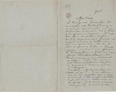Lettre de Félicien Rops à [Léon] [Dommartin]. s.l., 1887/00/00. Bruxelles, Bibliothèque royale de Belgique, II/6655/468/191