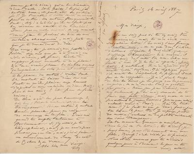 Lettre de Félicien Rops à [Léon] [Dommartin]. Paris, 1887/04/14. Bruxelles, Bibliothèque royale de Belgique, II/6655/468/192