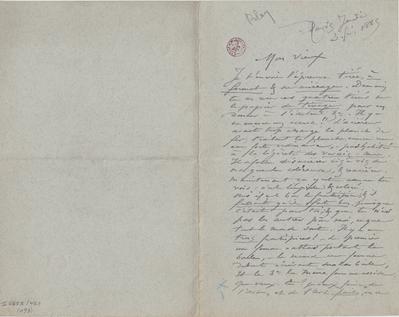 Lettre de Félicien Rops à [Léon] [Dommartin]. Paris, 1885/02/03. Bruxelles, Bibliothèque royale de Belgique, II/6655/468/193