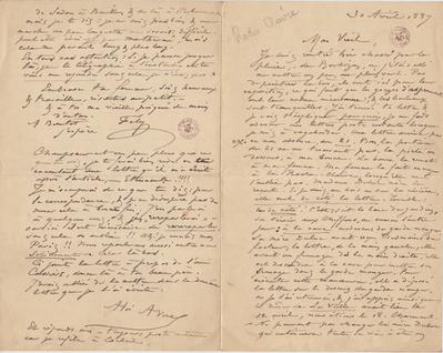 Lettre de Félicien Rops à [Léon] [Dommartin]. s.l., 1887/04/30. Bruxelles, Bibliothèque royale de Belgique, II/6655/468/194