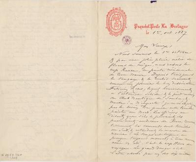 Lettre de Félicien Rops à [Léon] [Dommartin]. s.l., 1887/10/01. Bruxelles, Bibliothèque royale de Belgique, II/6655/468/203