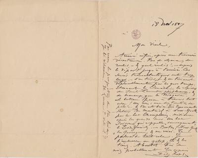 Lettre de Félicien Rops à [Léon] [Dommartin]. [Paris], 1887/11/18. Bruxelles, Bibliothèque royale de Belgique, II/6655/468/207