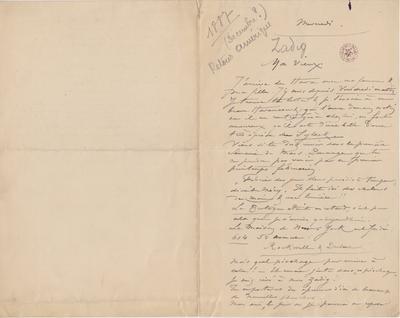 Lettre de Félicien Rops à [Léon] [Dommartin]. s.l., [1889]/11/00. Bruxelles, Bibliothèque royale de Belgique, II/6655/468/208