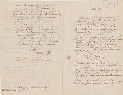 Lettre de Félicien Rops à Léon [Dommartin]. s.l., 1871/07/05. Bruxelles, Bibliothèque royale de Belgique, II/6655/468/21