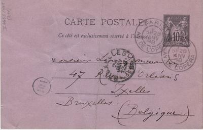 Carte postale de Félicien Rops à Léon Dommartin. [Paris], 1888/01/28. Bruxelles, Bibliothèque royale de Belgique, II/6655/468/214