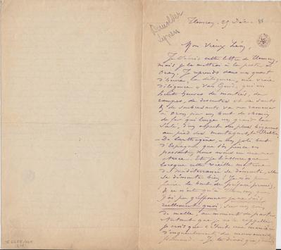 Lettre de Félicien Rops à Léon [Dommartin]. Tlemcen, [1888]/12/25. Bruxelles, Bibliothèque royale de Belgique, II/6655/468/215
