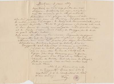 Lettre-enveloppe de Félicien Rops à Léon Dommartin. Biskra, 1889/01/03. Bruxelles, Bibliothèque royale de Belgique, II/6655/468/217
