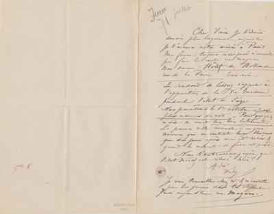 Lettre de Félicien Rops à [Léon] [Dommartin]. s.l., 1871/07/00. Bruxelles, Bibliothèque Bibliothèque royale de Belgique, II/6655/468/22